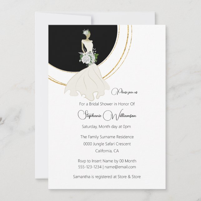 Invitación Marea blanca acento dorado de novia ducha de novia (Anverso)