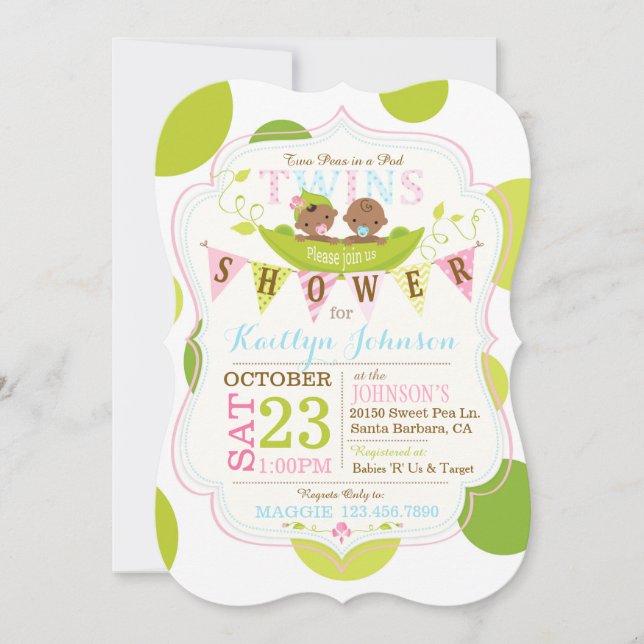 Invitación Marea en un poste enciende Baby Shower a los gemel (Anverso)