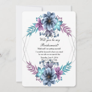 Invitación Marea Floral Azul Y Púrpura