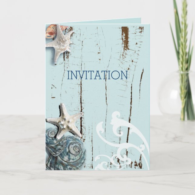 Invitación marea moderna de SeaShells Beach Wedding (Anverso)