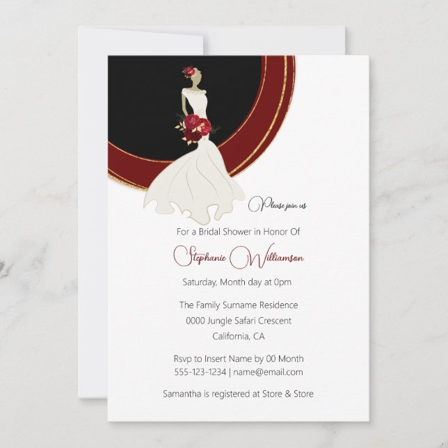 Invitación Marea roja acento dorado de novia (Anverso)