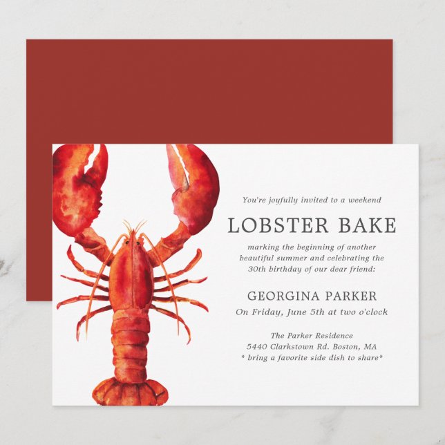 Invitación Marea roja | Cumpleaños de la Bake de Lobster (Anverso / Reverso)