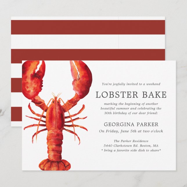 Invitación Marea roja | Cumpleaños de la Bake de Lobster | Ra (Anverso / Reverso)
