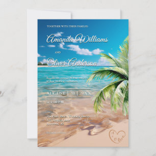 Invitación Marea turquesa Tropical Palm Tree Beach Wedding