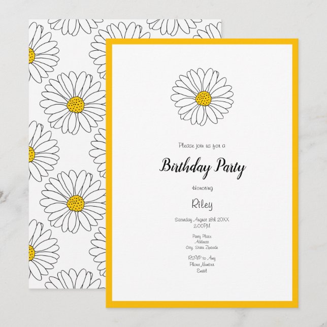 Invitación Marea y patrón amarillo y blanco (Anverso / Reverso)