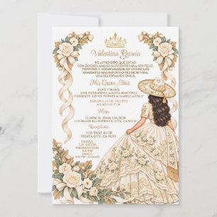 Invitación Marfil 15 Años Charra Niña Dorado Quinceañera Flor