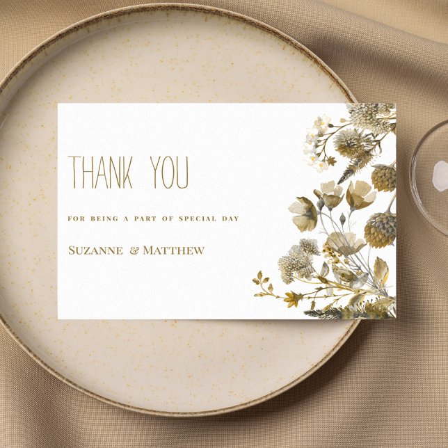 Invitación Marfil amarillo oscuro marrón blanco floral Gracia (Dark yellow ivory white brown floral Thank You)