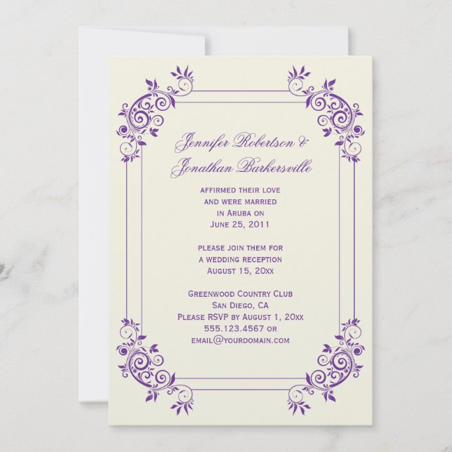Invitación Marfil Antiguo con Remolinos Morados Después de la (Anverso)