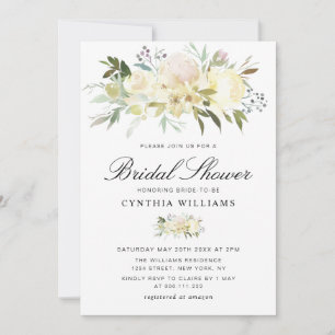 Invitación marfil blanco floral Ducha de novia