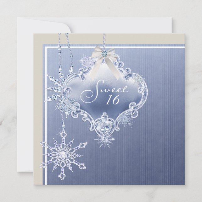 Invitación Marfil Blue White Snowflake Sweet 16 cumpleaños (Anverso)