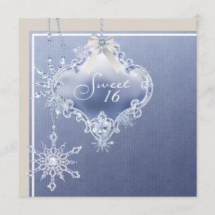 Invitación Marfil Blue White Snowflake Sweet 16 cumpleaños