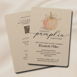 Invitación Marfil Bow Pequeño Calabaza Baby Shower Todo En Un