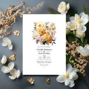 Invitación Marfil, champán y Boda floral blanca