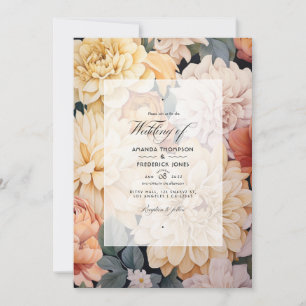 Invitación Marfil, champán y Boda floral blanca