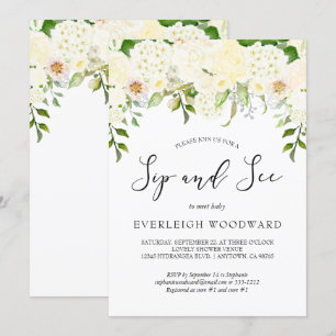 Invitación Marfil Cream Floral Green Sip and See Baby
