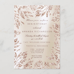Invitación Marfil Creamy Rosa Purpurina de oro deja marco flo