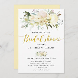 Invitación marfil de champán floral Ducha de novia