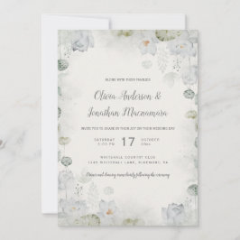 Invitación Marfil Eéreo Blanco Floral Sage Verde Marfil Verde