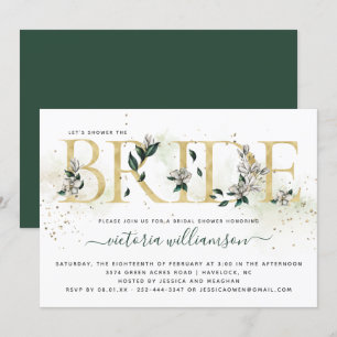 Invitación Marfil Emerald Gold Magnolia Floral Bridal Shower