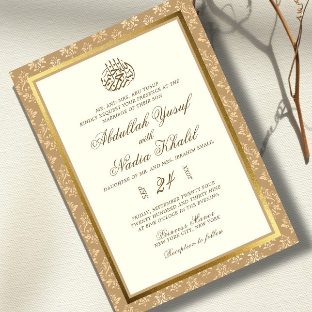 Invitación Marfil Gold Damask Elegance boda musulmán islámico (Subido por el creador)