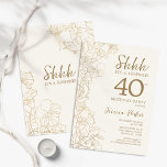 Invitación Marfil Gold Surprise Surprise 40th Birthday<br><div class="desc">Crema de marfil y sorpresa botánica de oro 40 cumpleaños. Invitación. El diseño femenino moderno minimalista presenta acentos botánicos y tipografía. Sencilla tarjeta de invitación floral perfecta para una elegante celebración de cumpleaños sorpresa femenina.</div>