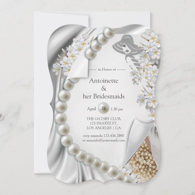 Invitación Marfil, Green, Blue, Gold Seda & Pearls Bridal Par (Anverso)