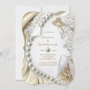 Invitación Marfil, Green, Blue, Gold Seda & Pearls Bridal Par