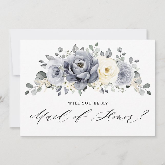 Invitación Marfil gris plateado ¿Serás mi empleada de honor? (Anverso)