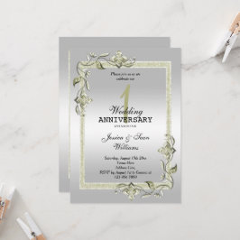 Invitación Marfil Joya, Brillo y Plata 1er Boda