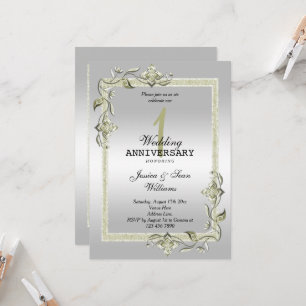 Invitación Marfil Joya, Brillo y Plata 1er Boda