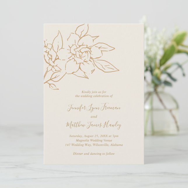 Invitación Marfil Line Arte Floral Elegante Boda (Anverso de pie)