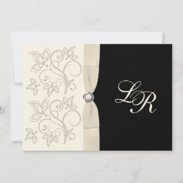 Invitación Marfil, negro con Knot de amor de la Perla Invitad