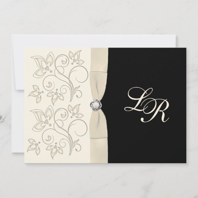 Invitación Marfil, negro con Knot de amor de la Perla Invitad (Anverso)