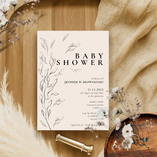 Invitación marfil neutro mínimo floral simple ducha de bebé