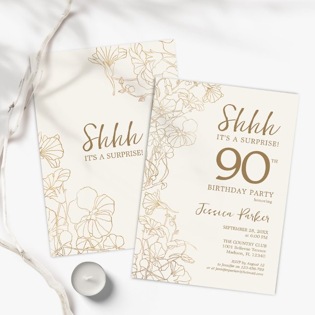Invitación Marfil Oro Sorpresa Botánica 90 cumpleaños (Subido por el creador)