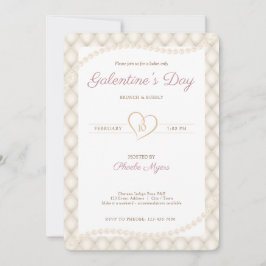 Invitación Marfil, oro y el Fiesta de Pearls Galentine