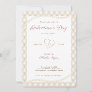 Invitación Marfil, oro y el Fiesta de Pearls Galentine