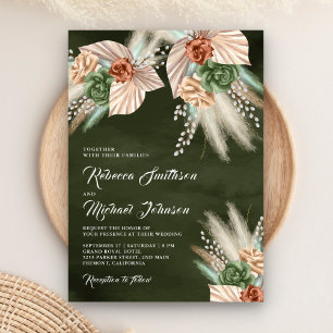Invitación Marfil Palm Earthy Floral Pampas Sage Green Boda
