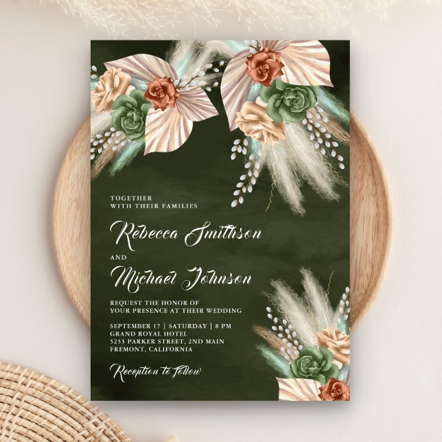 Invitación Marfil Palm Earthy Floral Pampas Sage Green Boda (Subido por el creador)