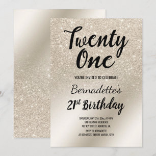 Invitación marfil perla purpurina metal oscuro 21 cumpleaños