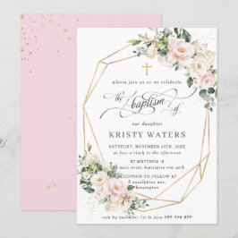 Invitación Marfil Pink Rubor Floral Greenereneration Baptism