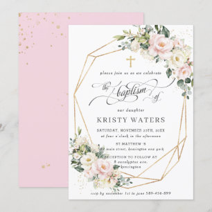 Invitación Marfil Pink Rubor Floral Greenereneration Baptism