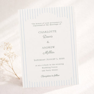 Invitación Marfil Polvoriento Azul a Rayas Elegante Boda