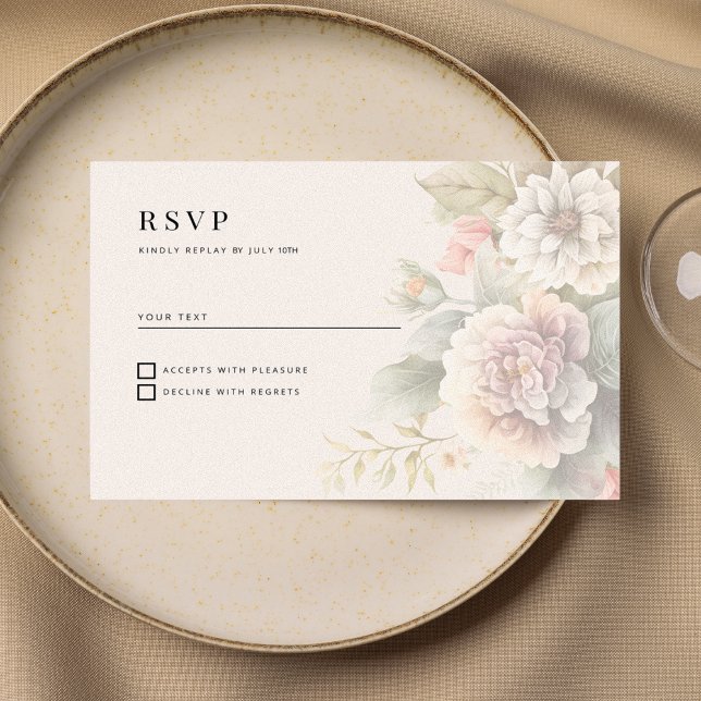Invitación Marfil romántico azul rosa verano floral RSVP (Romantic ivory pink blue summer floral RSVP)