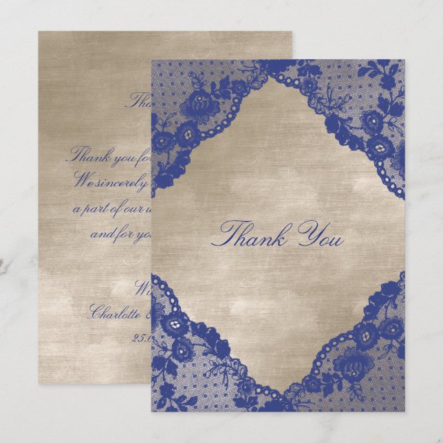 Invitación Marfil Velvet Royal Blue Naval Lace Gracias (Anverso / Reverso)