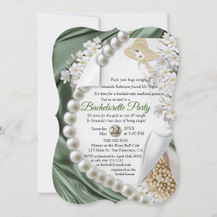 Invitación Marfil, Verde, Azul, Seda Dorada y Ducha Bridal De
