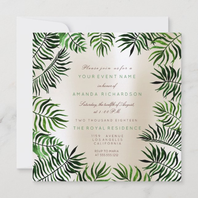 Invitación Marfil Verde Tropical Palm Leafs Marco Floral (Anverso)