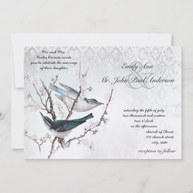 Invitación Marfil Vintage Bird Cage Love Birds (Anverso)
