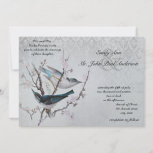 Invitación Marfil Vintage Bird Cage Love Birds