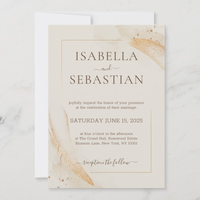Invitación Marfil Watercolor Elegante Boda (Anverso)